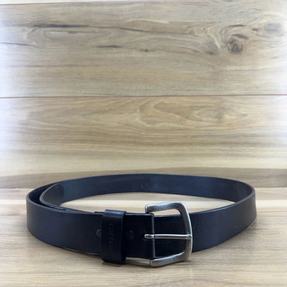 Carhartt Mens Belt Size 44 Black Leather Casual Work Farm Minimalist Outdoor